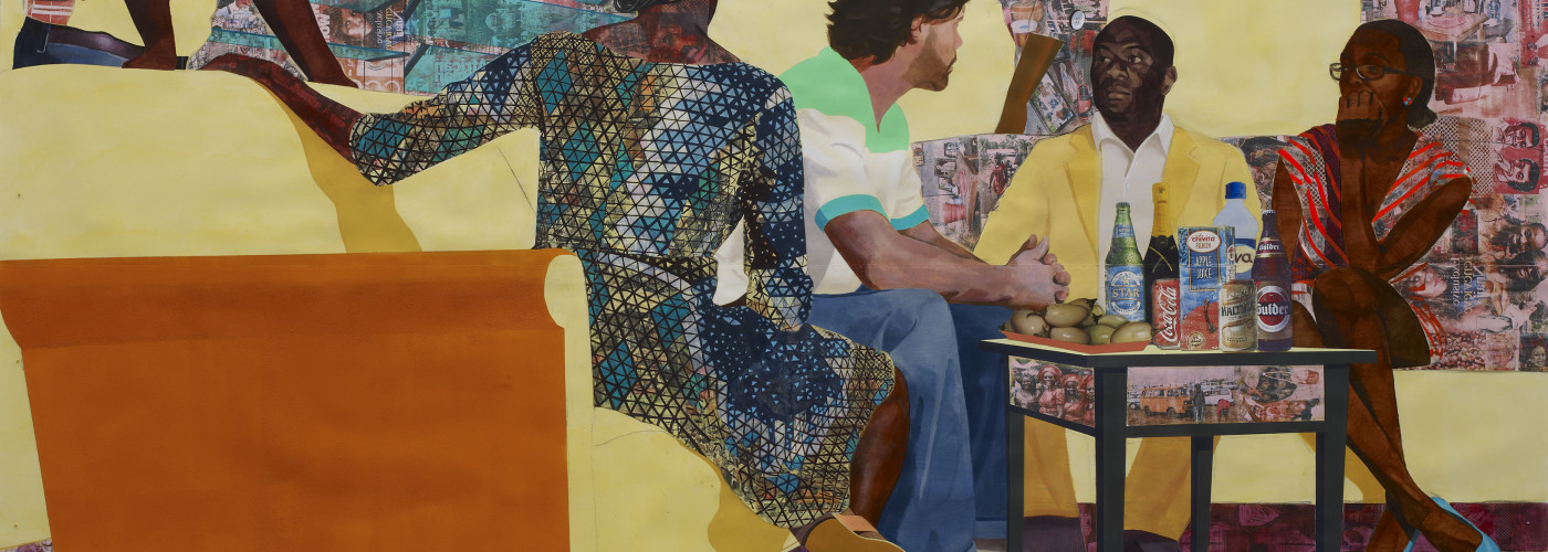 A piece by Njideka Akunyili Crosby in A Moment of Grace at Modern Art Oxford