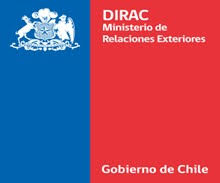 Blue and Red square logo for the Ministry of Foreign Affairs Chile